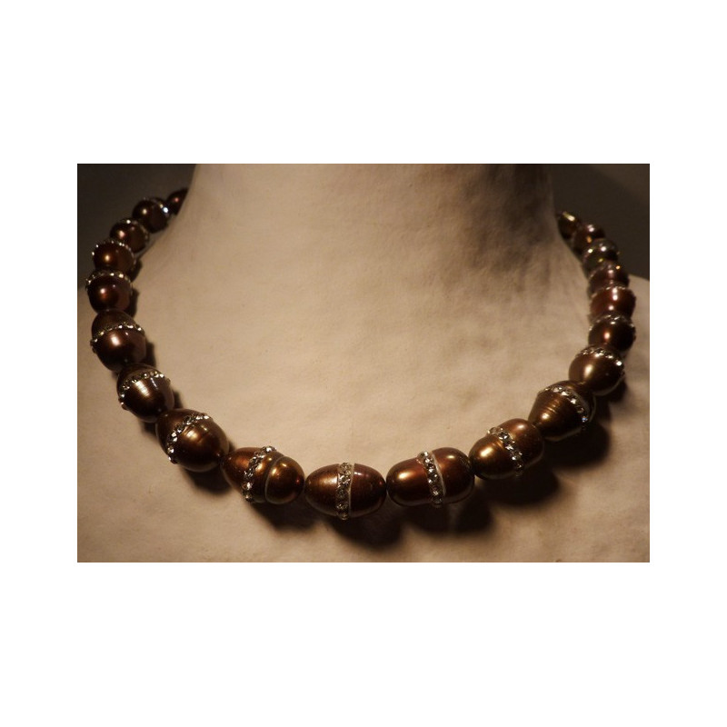 collier en perles d'eau douce, perles de forme ovale