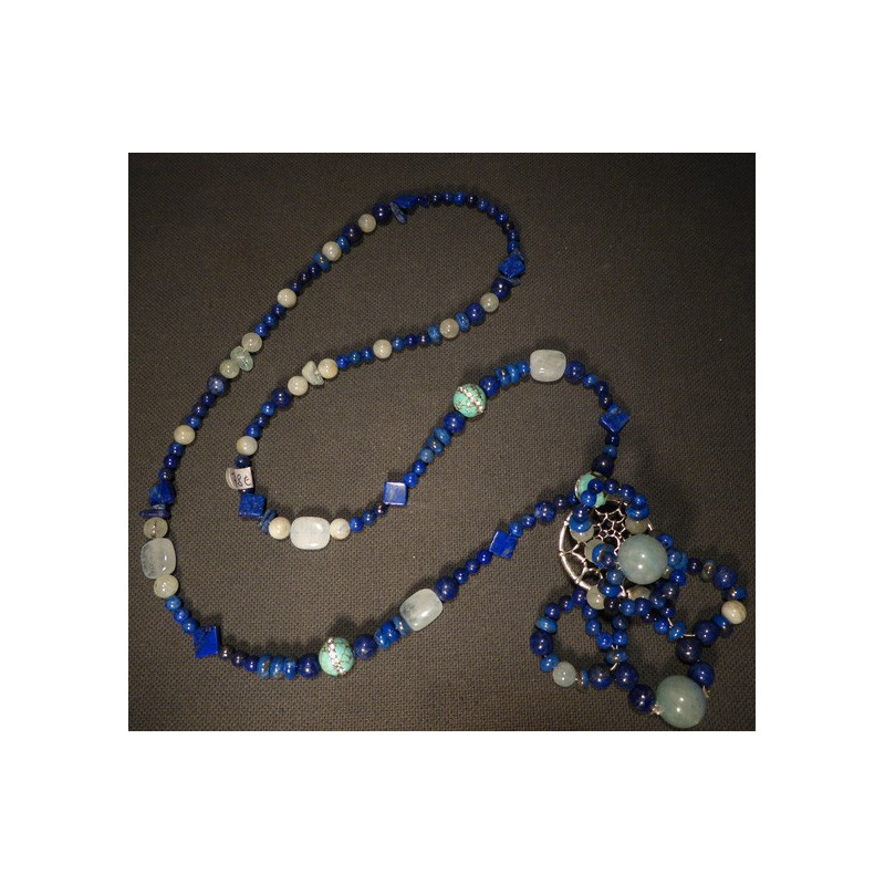 collier lapis layuli et aigue marine