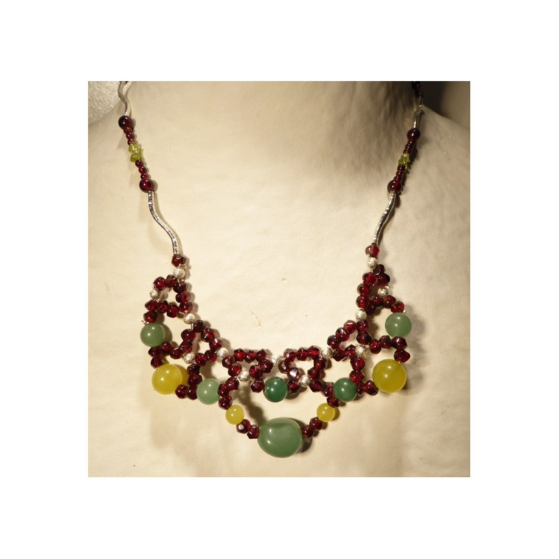 collier grenat, serpentine et aventurine