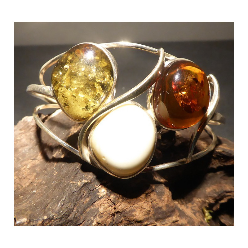 bracelet trois ambres sur argent