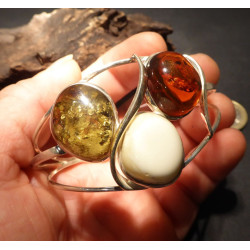 bracelet trois ambres sur argent