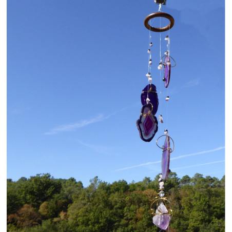 Suspension minérale avec 4 agates violette