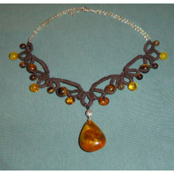 Collier Ambre Oeil de Tigre Coton, ras du cou en pierres semi précieuses Création LE SAULE REVEUR