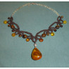 Gemstone Amber Tiger Eye Coton Choker, Tatting Necklace, Confortable, Creation LE SAULE REVEUR