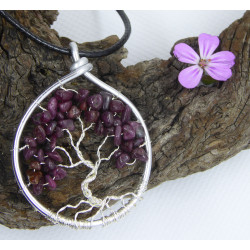 Ruby Tree of Life, Red Gemstone Pendant, Creation LE SAULE REVEUR