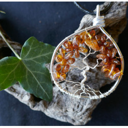 Arbre de Vie en Ambre, Pendentif en Ambre, Pierre Orange, Creation LE SAULE REVEUR