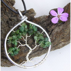 Arbre de Vie en Emeraude, Pendentif en Pierre Précieuse Verte, Creation LE SAULE REVEUR