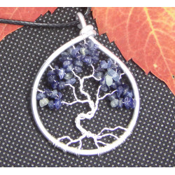 Arbre de Vie en Saphir Bleu, Pendentif en Pierre Précieuse, Creation LE SAULE REVEUR