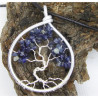 Arbre de Vie en Saphir Bleu, Pendentif en Pierre Précieuse, Creation LE SAULE REVEUR