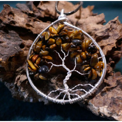 Tiger Eye Tree of Life Pendant, Protection Stone Pendant, Creation LE SAULE REVEUR