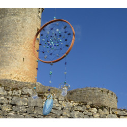 Capteur de Rêves COSMOS en lapis lazuli, cristal de roche, aigue marine, agate, Création LE SAULE REVEUR