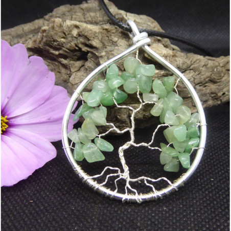 Green Aventurine Stone Tree of Life Pendant
