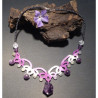Collier Ras du cou en Améthyste, Prehnite et Coton