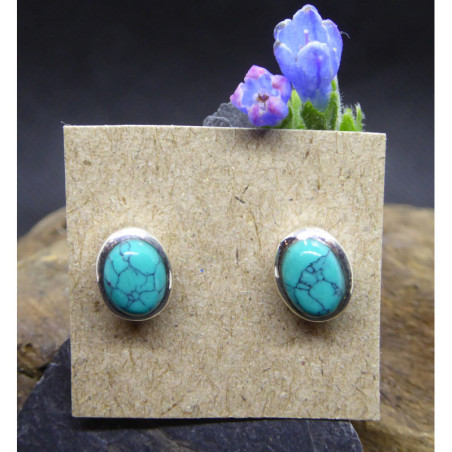 Boucles d'Oreille Puce Turquoise et Argent