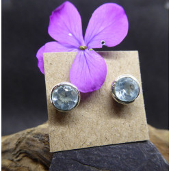 Boucles d'Oreille Clou en Aigue Marine et Argent