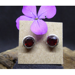 Boucles d'Oreilles Clou Grenat et Argent