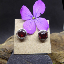 Boucles d'Oreilles Clou Grenat et Argent