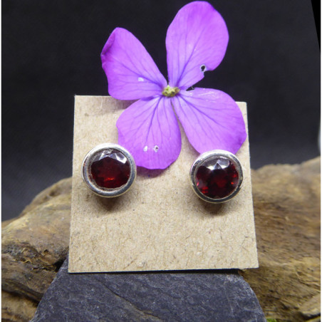 Garnet and Silver Stud Earings