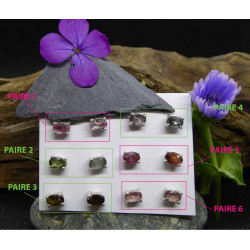 Boucles d'Oreille Puce en Argent Tourmaline verte et rose