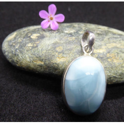 Oval Silver Larimar Pendant 22mm
