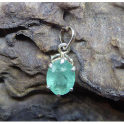 Oval Green Emerald Silver Pendant