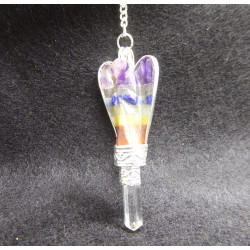 Pendentif Ange Chakras et Pointe de Cristal de Roche