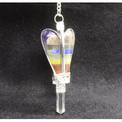 Pendentif Ange Chakras et Pointe de Cristal de Roche