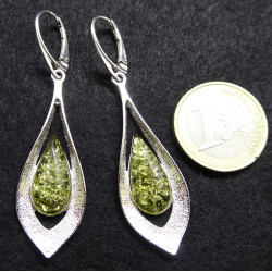 Green Amber Silver Earrings