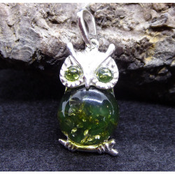 Owl amber Silver Pendant