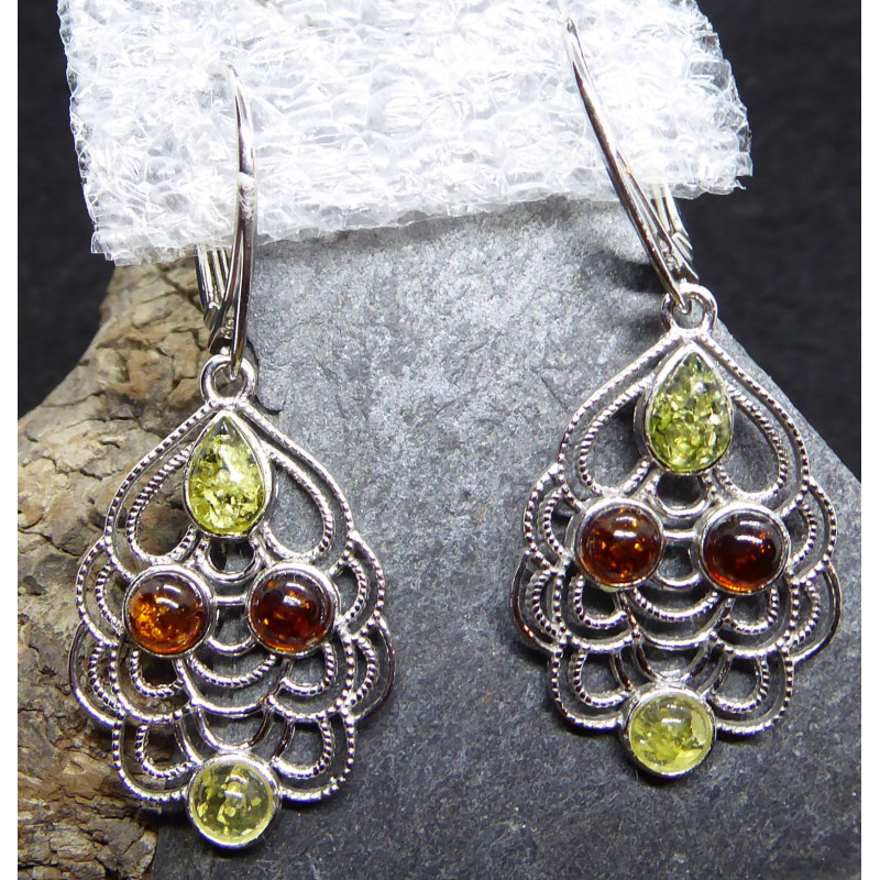 Boucles d'Oreilles Ambre Dentelle Orientale