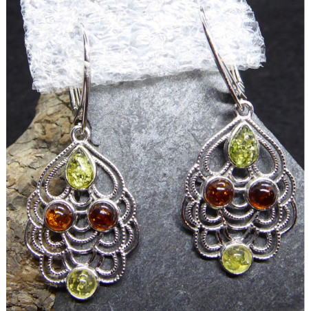 Boucles d'Oreilles Ambre Dentelle Orientale