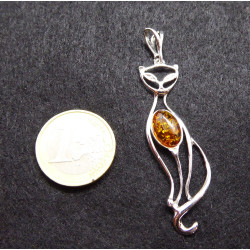 Pendentif Chat en Ambre et Argent 925