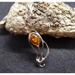 Pendentif Chat en Ambre et Argent 925