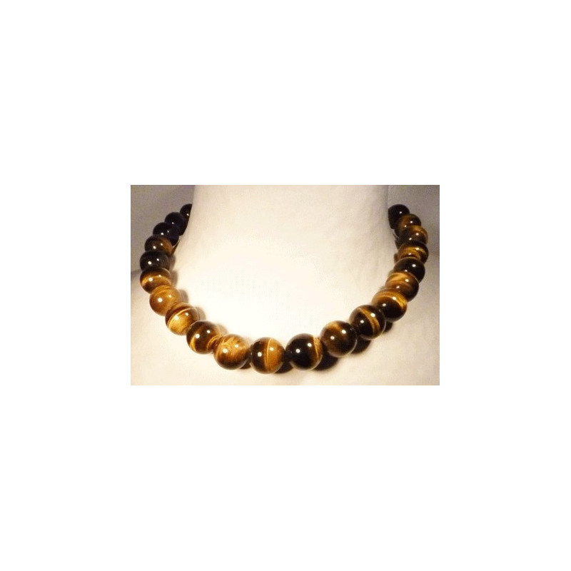 collier oeil de tigre perles 12mm