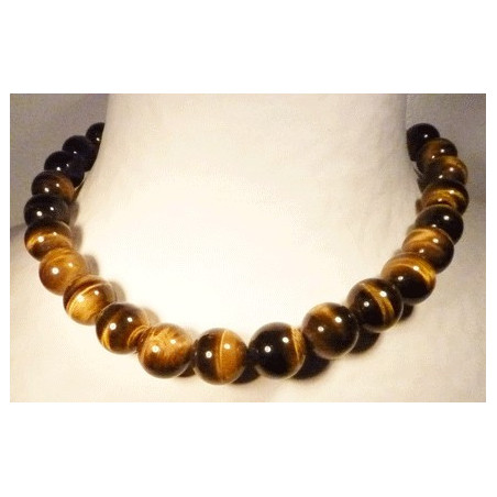 collier oeil de tigre perles 12mm